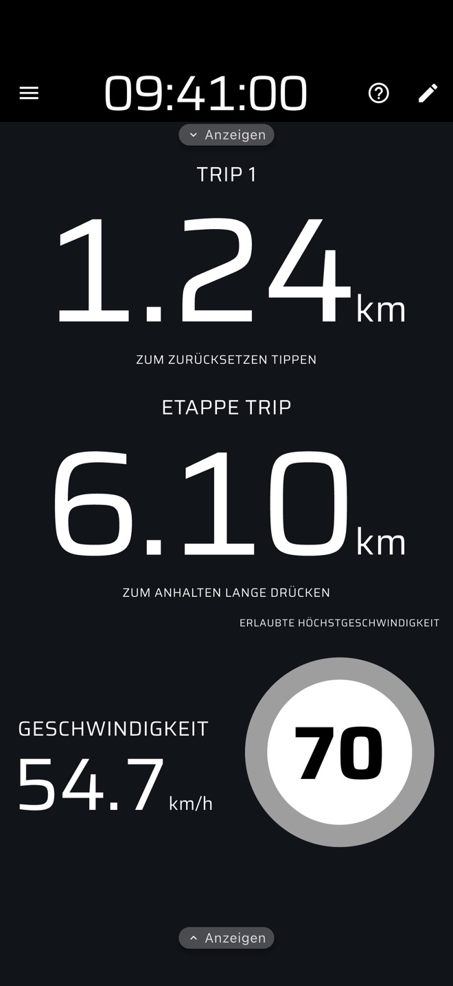 Besichtigung mit Trip, Prüfungstrip, Geschwindigkeit und Tempolimit