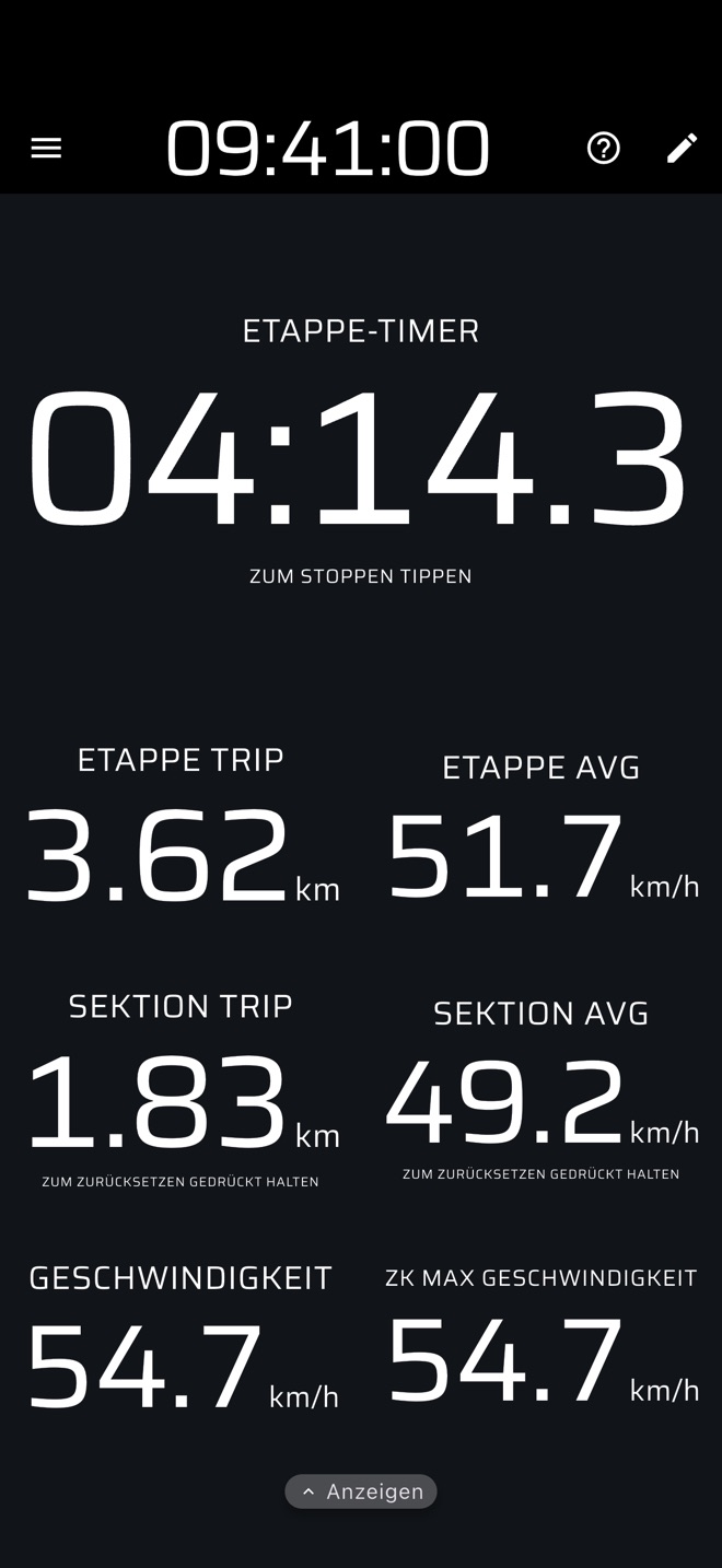 Prüfungs-Timer mit Prüfungs- und Abschnittstrip, Schnitten und Geschwindigkeit