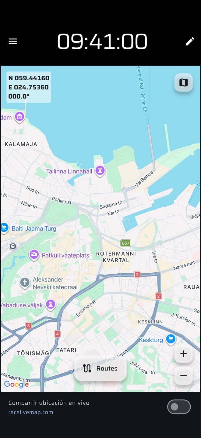 Mapa con posición en directo compartida en racelivemap.com
