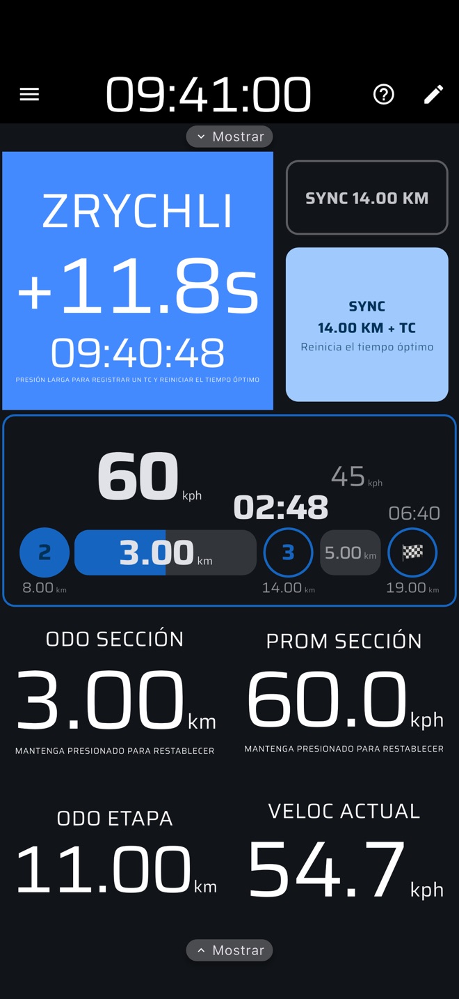 Pantalla Regularidad con el adelanto o el retraso respecto al tiempo ideal