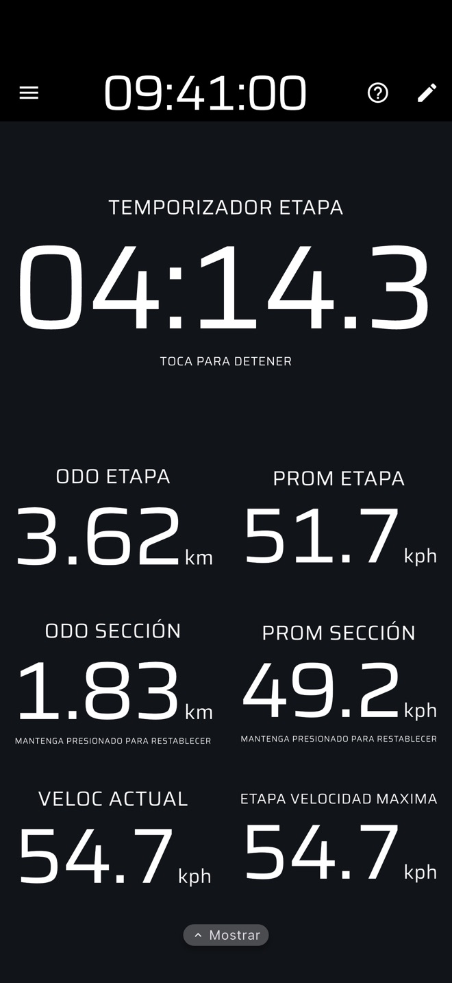 Cronómetro de tramo con trip de tramo y de sección, medias y velocidad