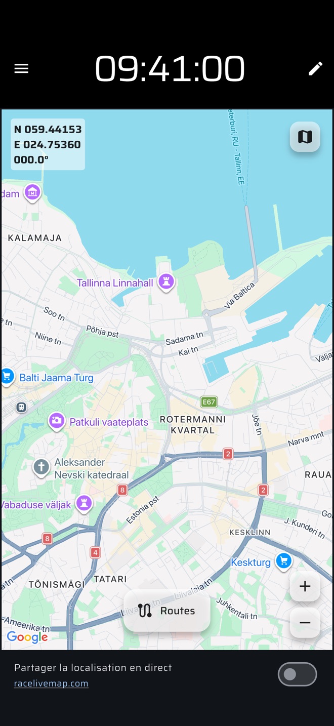 Carte avec partage de position en direct vers racelivemap.com