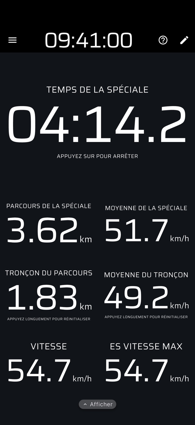 Chrono de spéciale avec trips de spéciale et de section, moyennes et vitesse