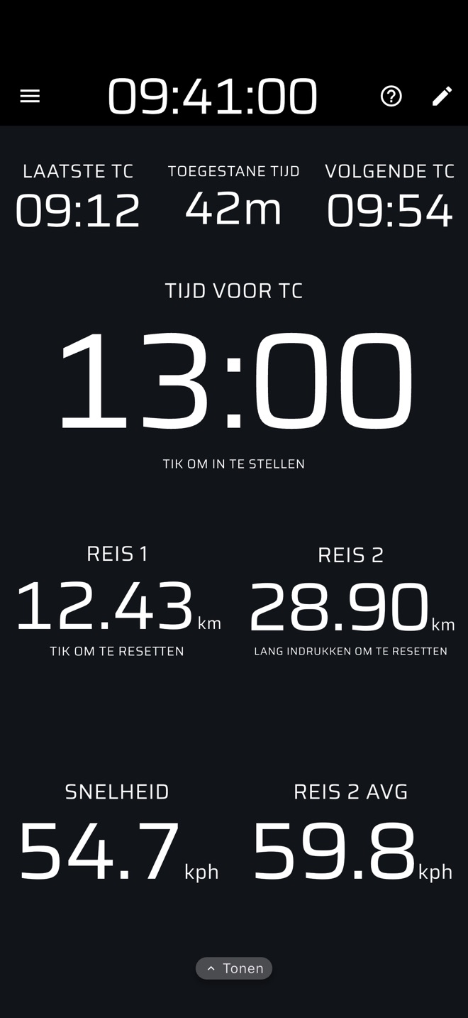 Verbinding met laatste TC, toegestane tijd, volgende TC en aftelklok
