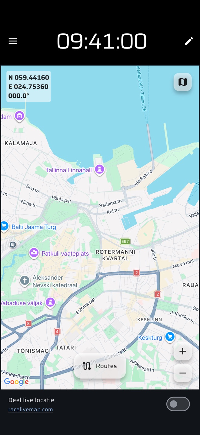 Kaart met live locatie gedeeld op racelivemap.com