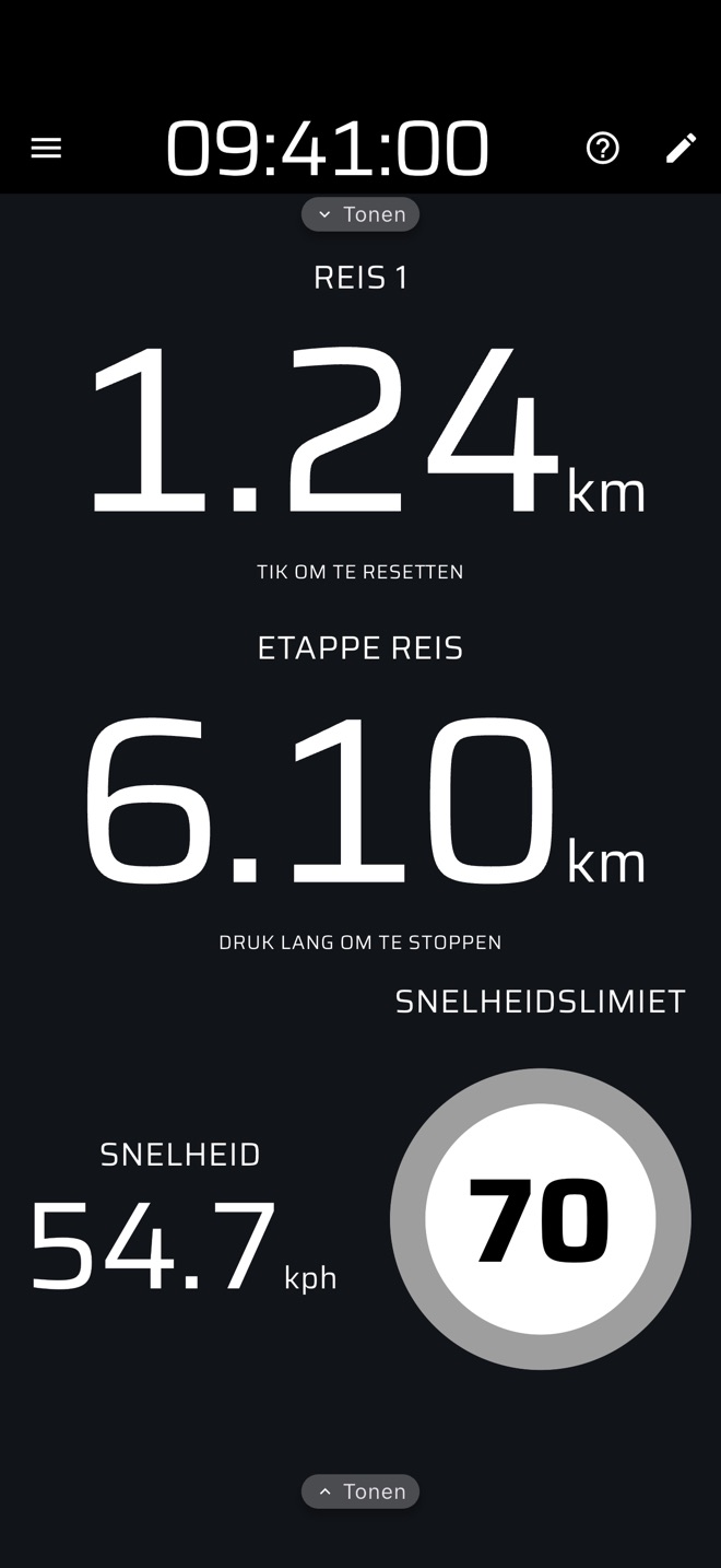 Verkenning met trip, proeftrip, snelheid en snelheidslimiet