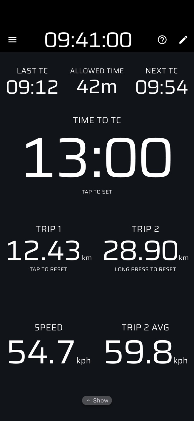 Liaison screen with last TC, allowed time, next TC and countdown