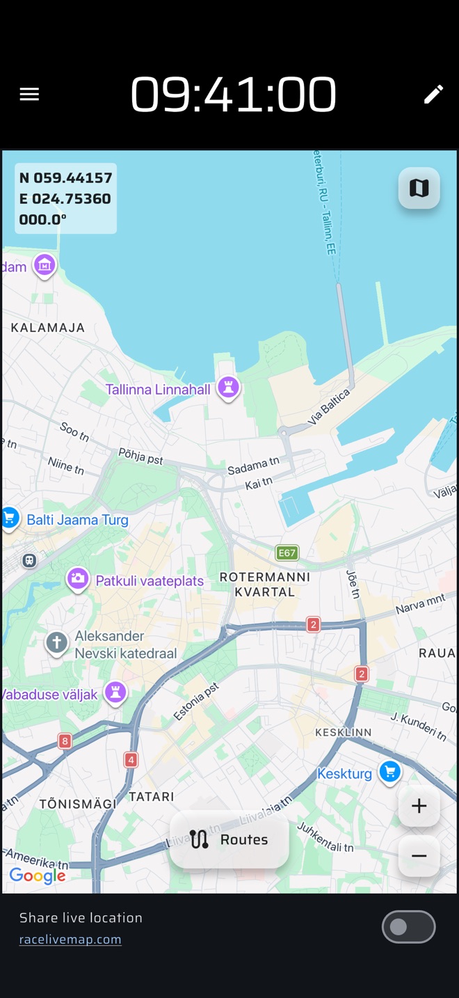 Map with live location sharing to racelivemap.com