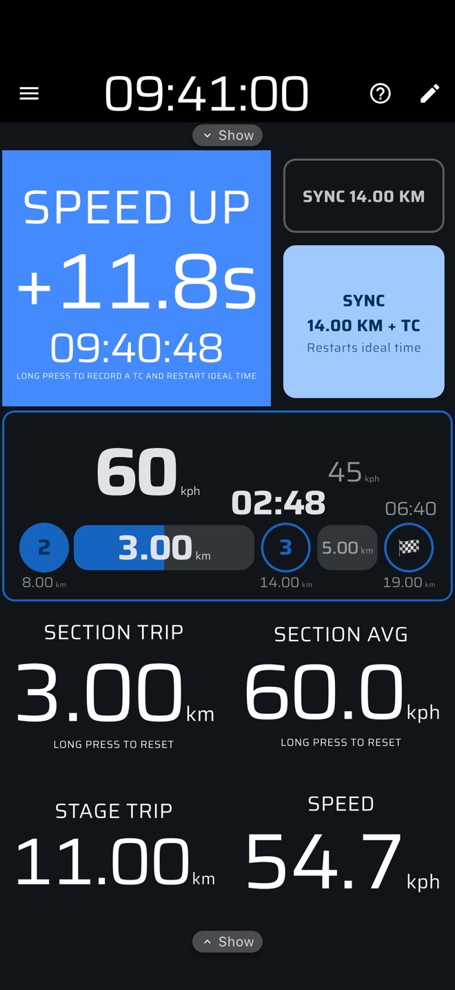 Regularity screen showing seconds ahead of ideal time