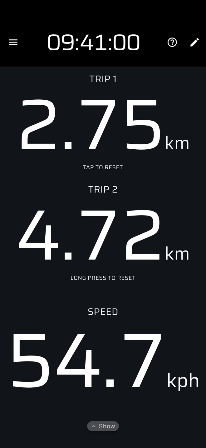 Tripmeter screen