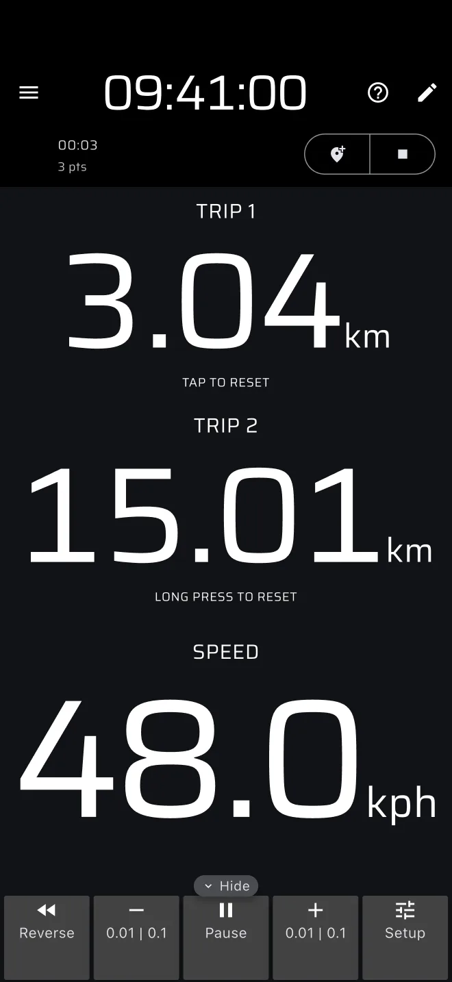 salvestusriba möödunud aja ning POI ja peatamise nuppudega
