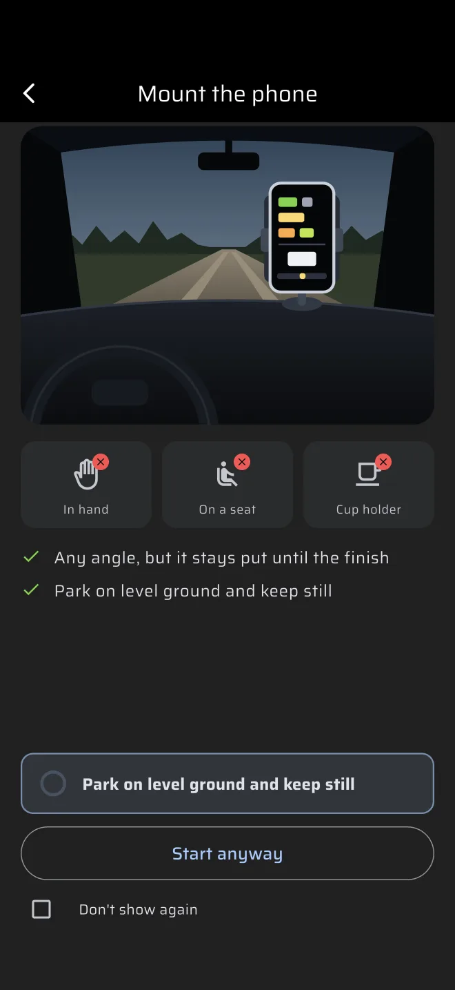 Kiinnitä puhelin -näkymä ja Aloita silti