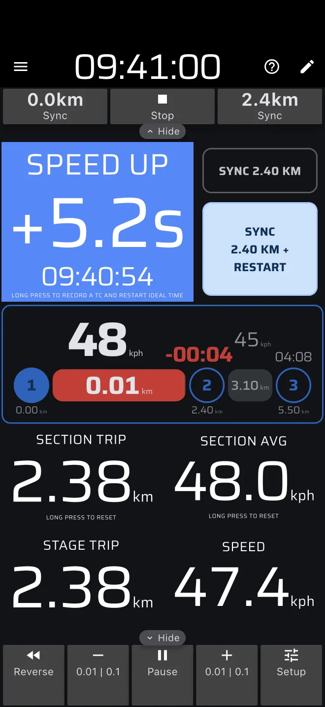 Sync gomb egy szekció végén