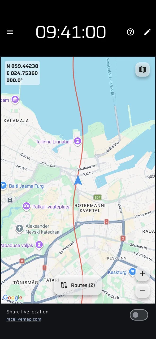 tryb Mapa z nałożoną trasą